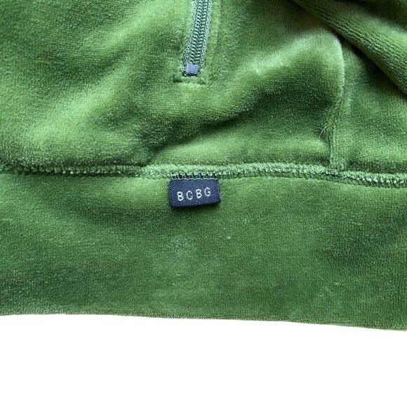 Vintage BCBG Y2K Velour Track Jacket Olive Green Zip Up Embroider Gothic Logo-S - Picture 9 of 13